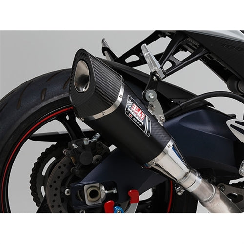 Suzuki GSXR 1000 (12-16) Yoshimura Black Metal Magic R-11 Slip On With Carbon Single-Exit Coned End Cap Road-LEGAL - Suzuki GSXR 1000 (12-16)