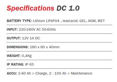 SHIDO DC1.0 Dual LITHIUM BATTERY CHARGER 12V/1A - FOR LEAD-ACID