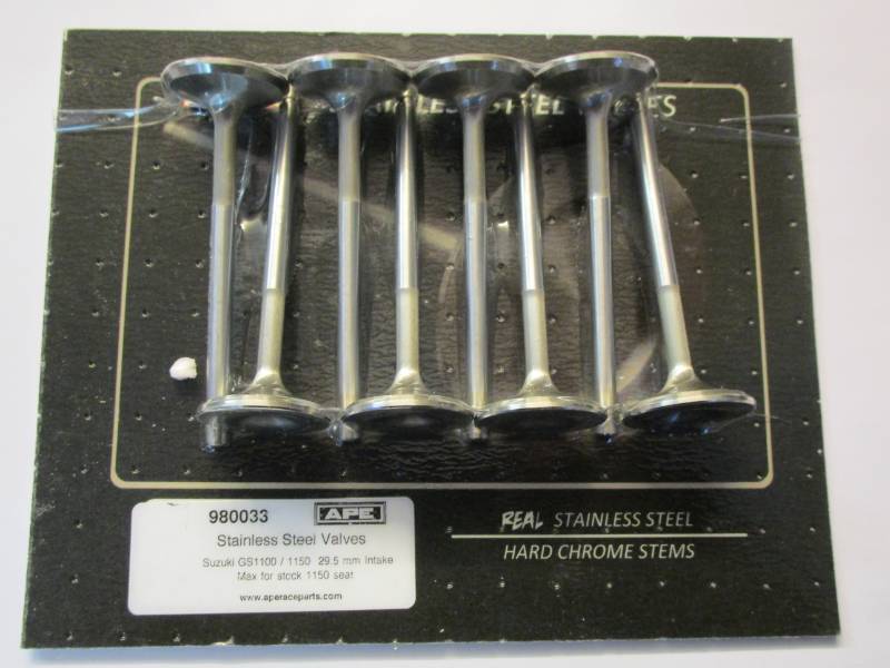 GSX1100 80-85 APE stainless Valves - Oversize 29.5 mm Intake Valves. Set 8