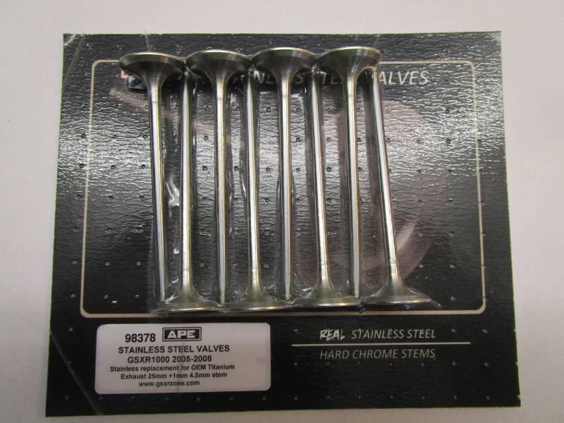 Suzuki GSXR1000 K1-8 Stainless Valves - APE Stainless Valves, Set 16 1mm Oversize
