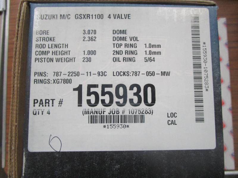 Suzuki GSXR1100W 1146cc JE Piston Kit - 155930 78mm 12.8:1 CR