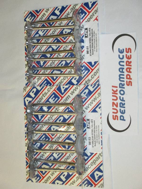 APE Hayabusa Stainless Valves 33mm inlet.Set 8 - Stainless Race Valves, hard chrome Stems