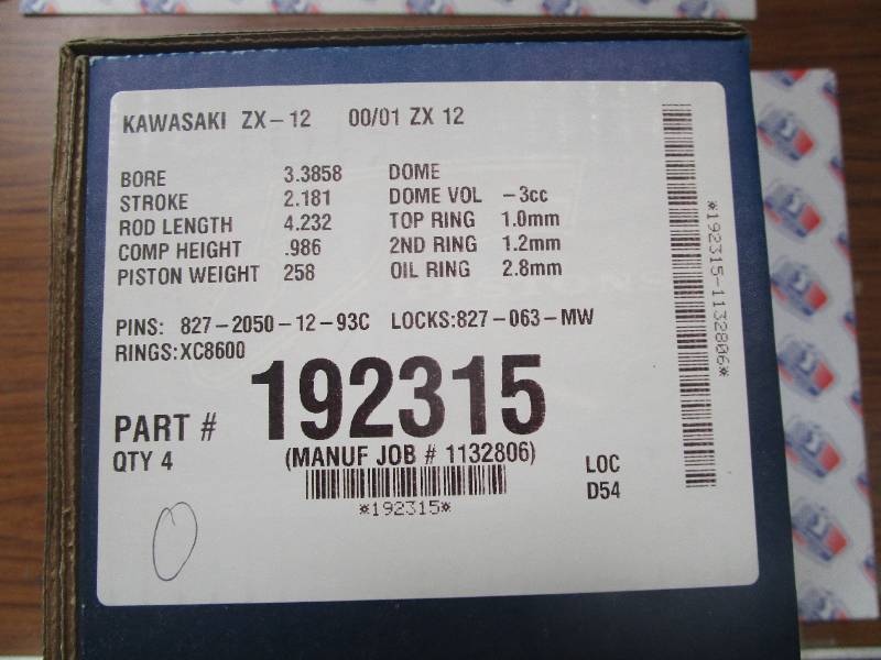 Kawasaki ZX12R 86mm HC Piston Kit - JE 192315 86mm Pistons