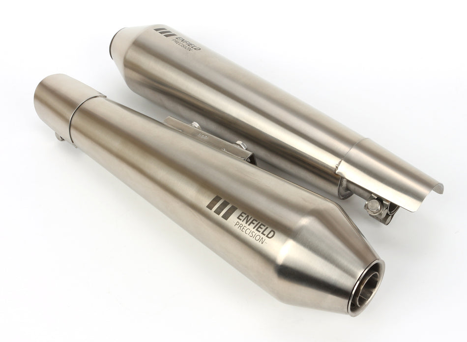 Royal Enfield 650 Interceptor / 650 Continental GT ENFIELD PRECISION 'SHORTY' Silencers - Brushed Stainless Finish (Pair)