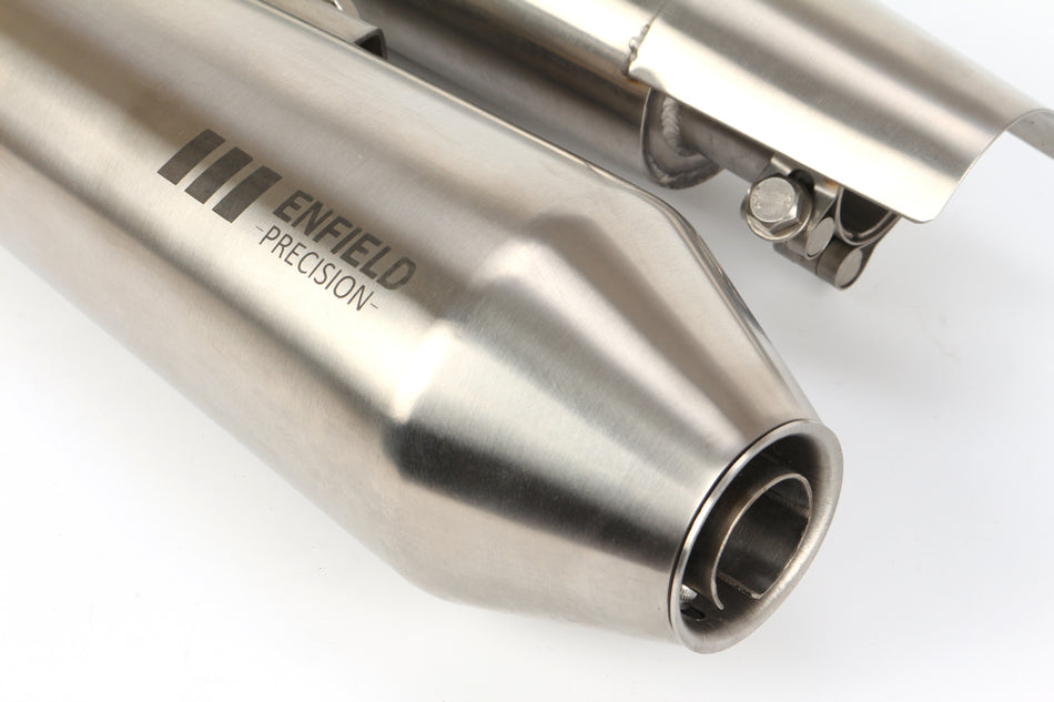 Royal Enfield 650 Interceptor / 650 Continental GT ENFIELD PRECISION 'SHORTY' Silencers - Brushed Stainless Finish (Pair)