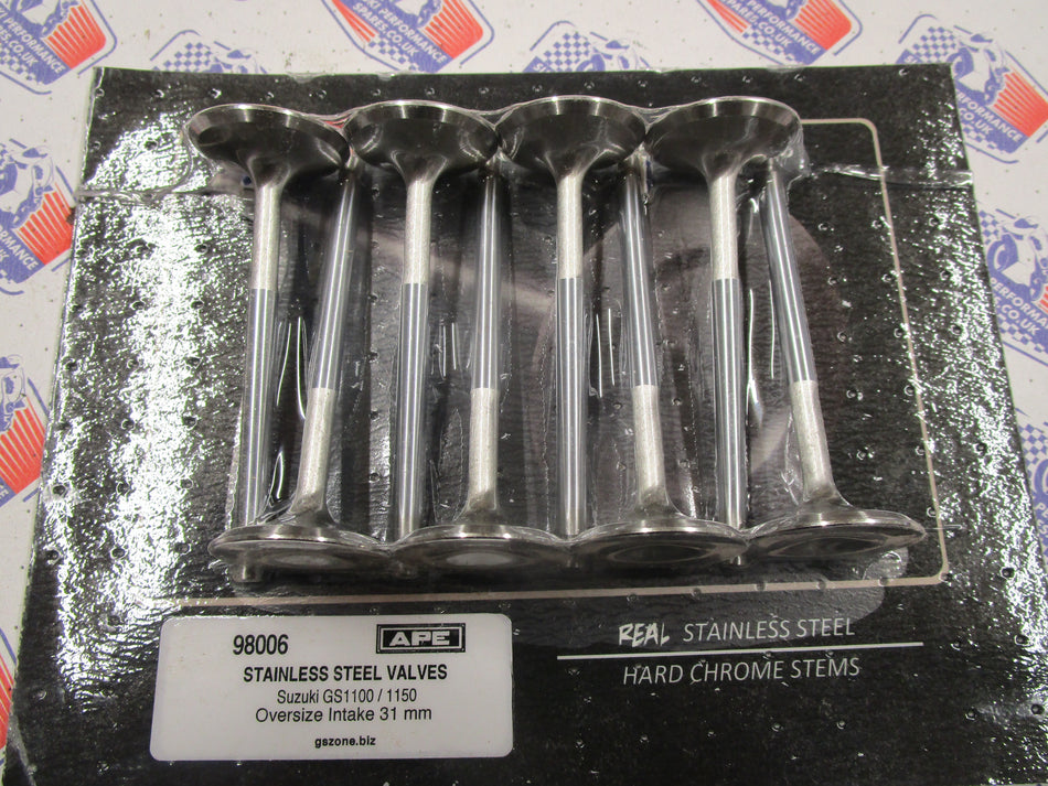 GSX1100 80-85 APE stainless Valves - Oversize 31.0 mm Intake Valves. Set 8 , 98006