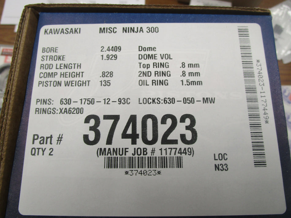 Kawasaki Ninja 300 JE High Comp Pistons - 62.00 mm 12.5:1 cr 3 Ring Type