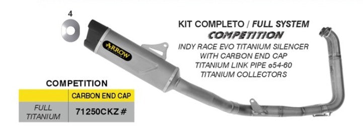 ARROW Competition Full Exhaust System,  Titanium w/ Carbon End Cap 71250CKZ - Suzuki GSX-8S GSX-8R