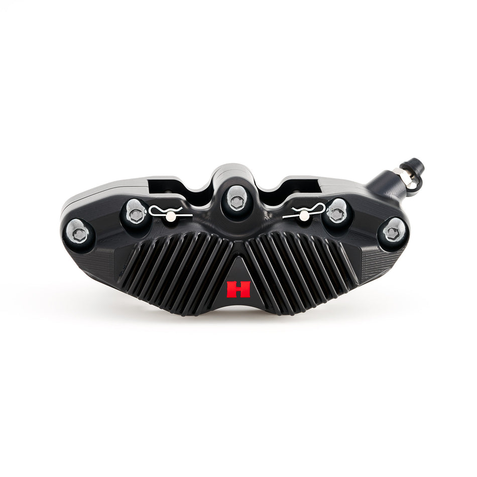 HEL V2 100mm Solid Billet 4 Piston Front Radial Brake Calipers with Finned Back - Including EBC (EPFA390HH) Brake Pads